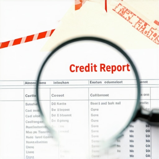 The Hidden Risks of Credit Repair Close-up of a credit report with a magnifying glass showing errors and a certified mail envelope.