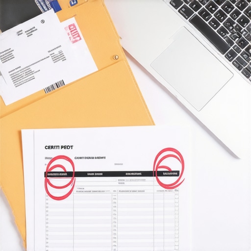 The Physical Paper Trail for Credit Success A physical credit dispute folder with receipts and a spreadsheet for tracking FICO scores.