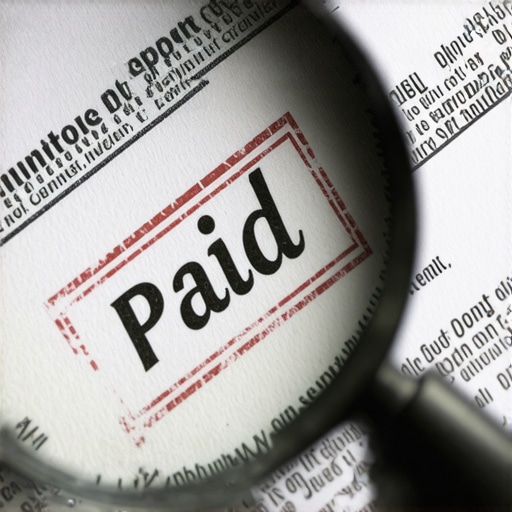 Close-up of a magnifying glass over a paid collection entry on a credit report