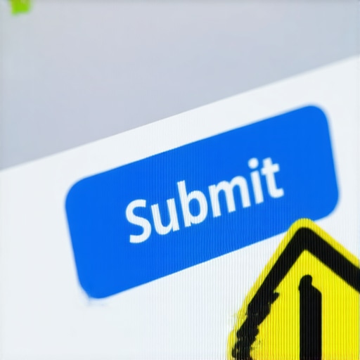 A warning sign over a website submit button representing credit dispute risks.