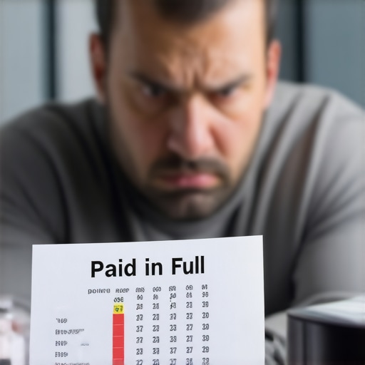 Close up of a credit score meter showing a decline next to a paid receipt