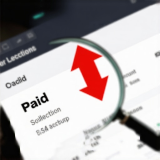 A credit report showing a paid collection status and a dropping credit score