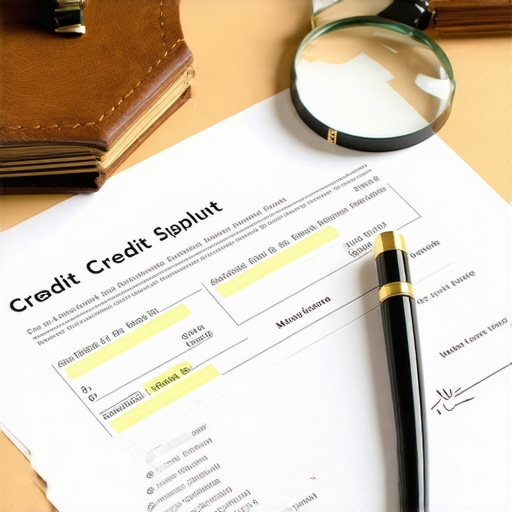 Manual credit report review with physical evidence and magnifying glass