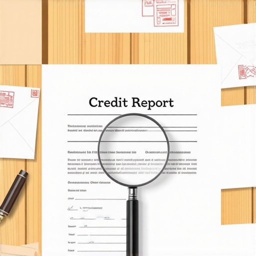 The meticulous process of manual credit dispute filing Close up of a credit report with a magnifying glass and physical dispute letters.