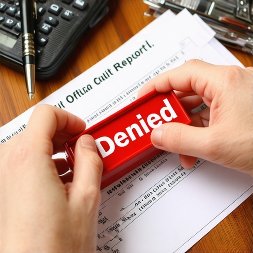 Hands holding a denied stamp over credit report documents illustrating common dispute errors.