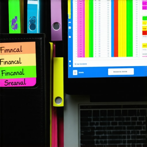 An organized folder and laptop used for tracking credit dispute evidence and FICO scores.