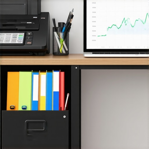 Organized home office setup for credit monitoring and document management.