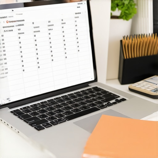 Tools for Long-Term Credit and FICO Score Maintenance A structured home office workspace showcasing credit monitoring tools, spreadsheets, and paper records for credit maintenance.