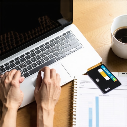 A person auditing their credit report using a laptop and a manual spreadsheet for FICO optimization.