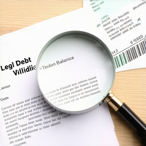 A magnifying glass over a debt validation letter with a certified mail receipt.